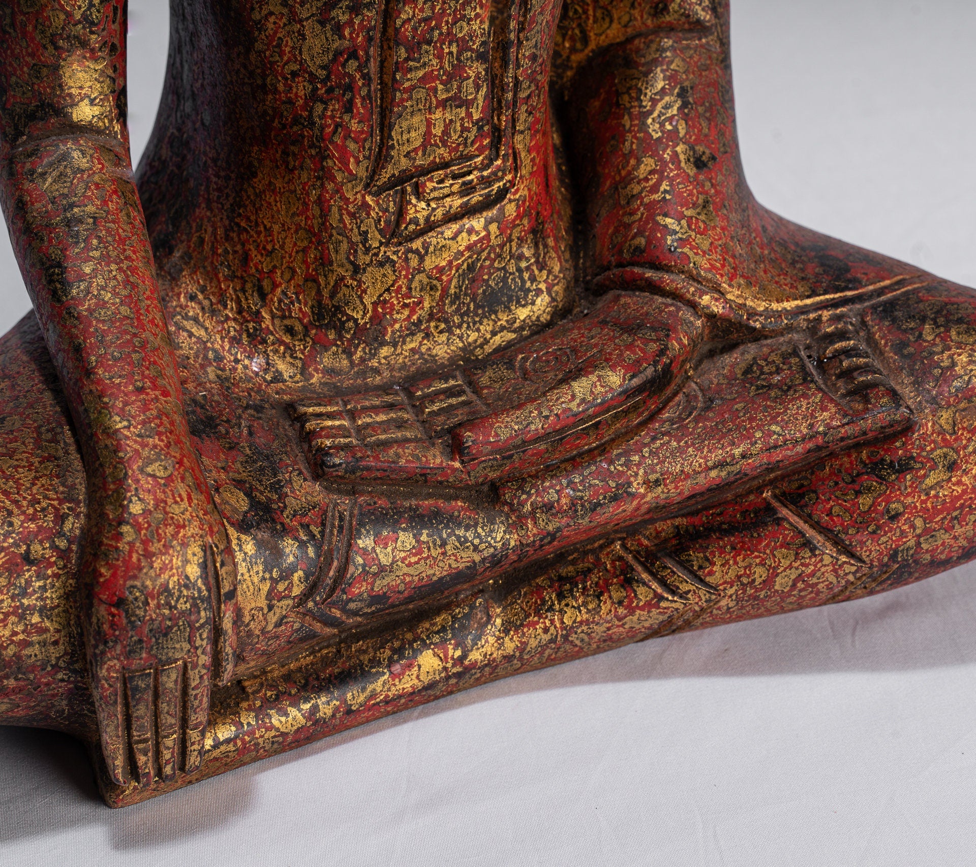 Statue Buddha - Antique Khmer Style SE Asia Seduto l'Illuminismo in legno Statua Buddha - 39 cm/16 "