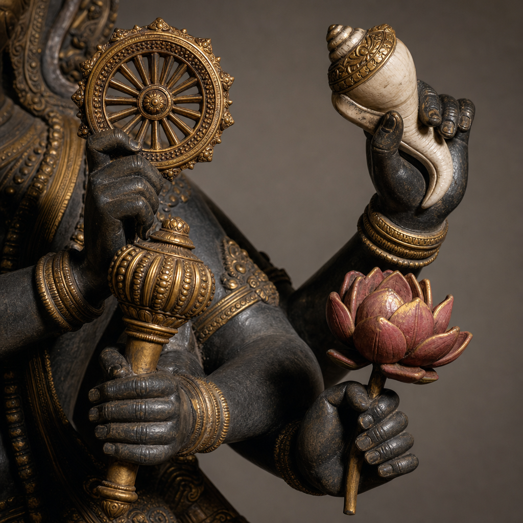 Vishnu Statue: The Preserver God's Four Attributes