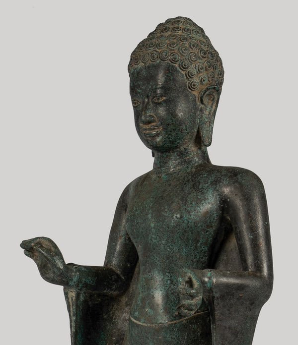 Buddha Statue - Large Antique Thai Style Buddha Statue in Dharmachakra Teaching Mudra - 84cm/34"