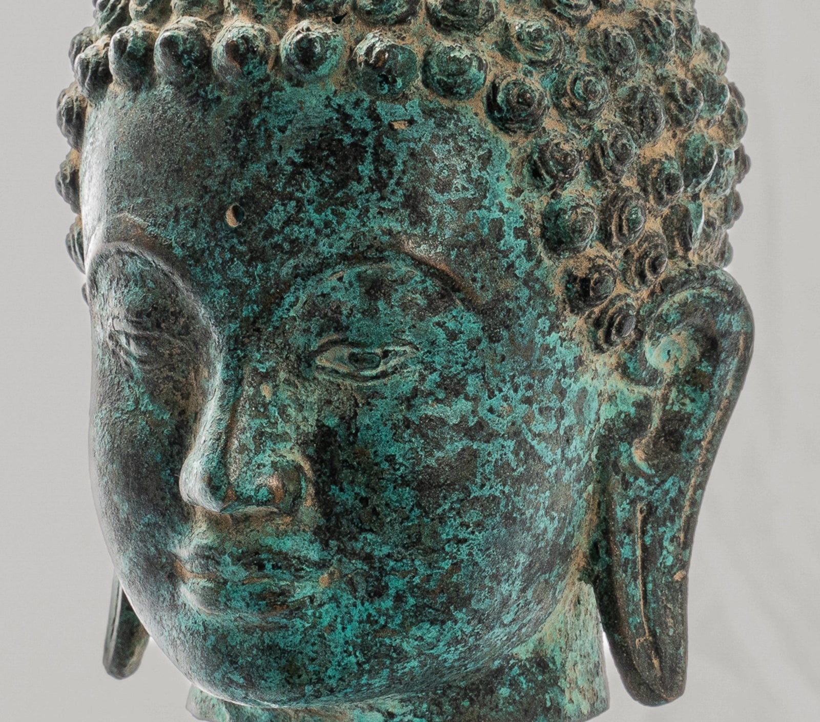 Statue de Bouddha - Antique Thai Style monté Dvaravati Bronze Bouddha Head Statue - 20cm / 8 "