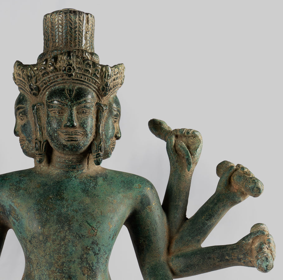 Brahma Statue - Antique Khmer Style Koh Ker Standing Bronze Brahma - Hindu God Creation - 50cm/20"