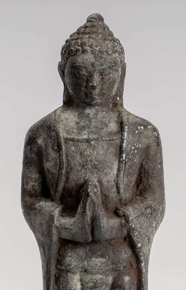 Buddha Statue - Antique Indonesian Style Standing Bronze Javanese Adoration Buddha - 16cm/6"