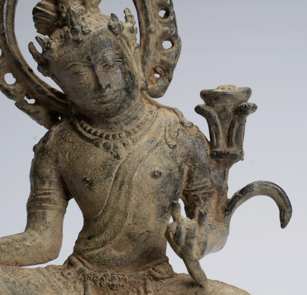 Estatua de Tara - Estatua antigua de Devi Tara de bronce sentada Majapahit estilo Java - 18cm/7"