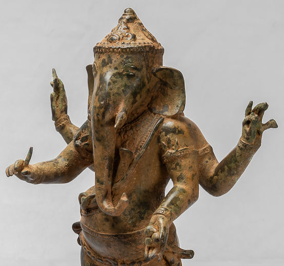 Estatua de Ganesha - Estatua de Ganesh de pie de bronce indio estilo Chola antiguo - 49 cm/20"
