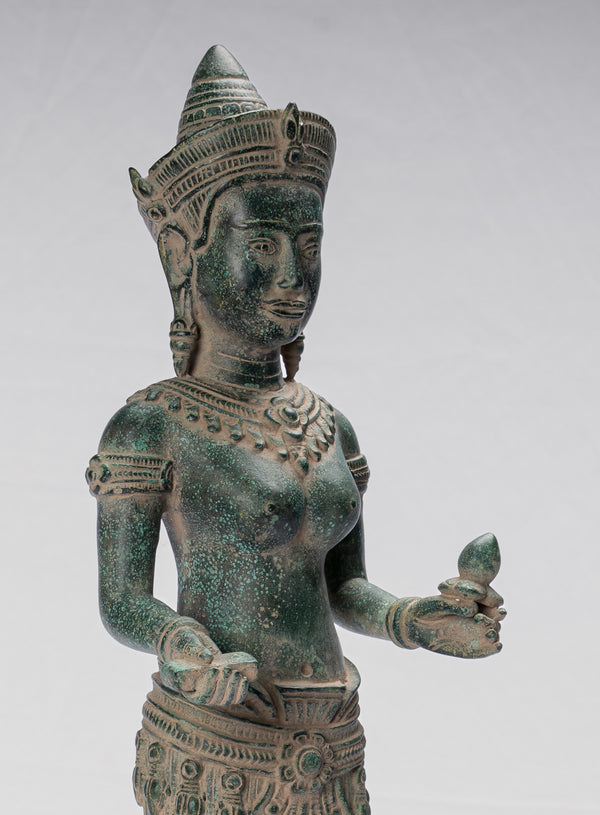 Lakshmi Statue - Antique Khmer Style Bronze Lakshmi / Devi Consort of Vishnu Statue - 53cm/21"