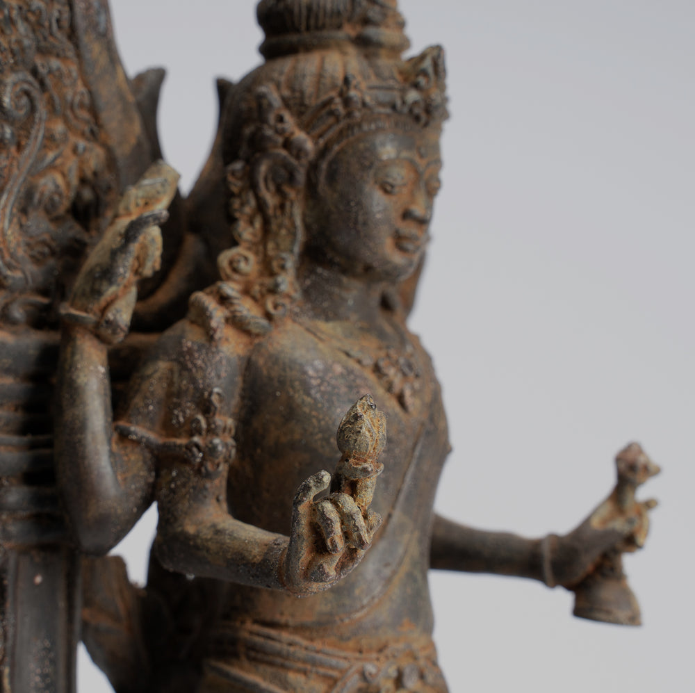 Shiva Statue - Antique Indonesian Style Bronze Javanese Standing 4-Arm Shiva Statue - 26cm/10"