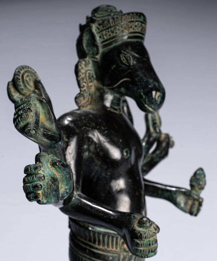 Kalkin Statue - Antique Khmer Style Mounted Bronze Hayagriva Kalkin Horse of Vishnu - 50cm/20"