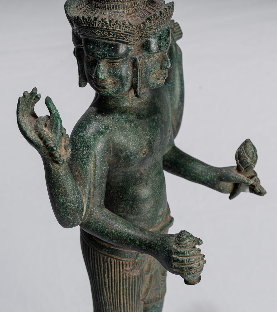 Brahma Statue - Antique Bayon Style Khmer Bronze Brahma - Hindu God Creation - 53cm/21"