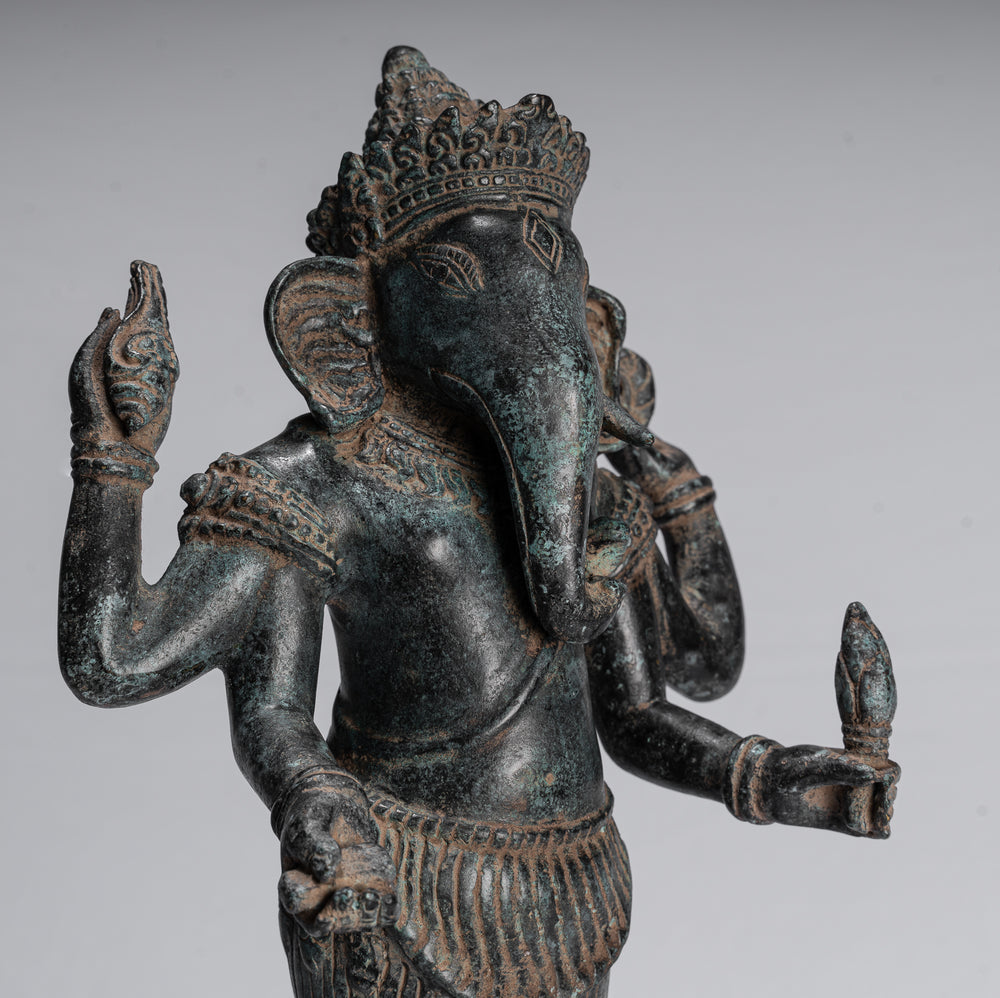 Estatua de Ganesha - Estatua de Bayon Ganesh de bronce de pie estilo jemer antiguo - 40 cm/16"
