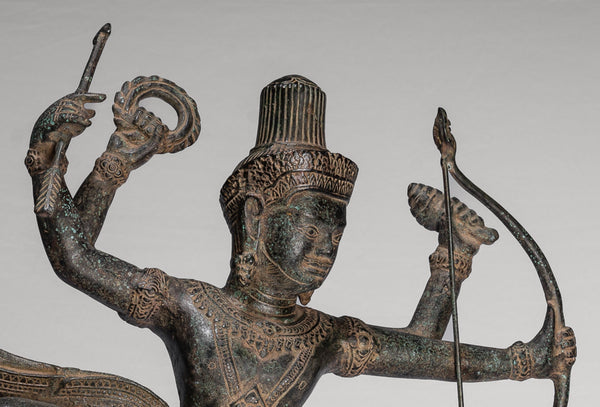 Vishnu - Antique Khmer Style Bronze Archer Vishnu Statue with Sharanga (Bow) - 53cm/21"
