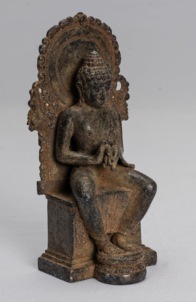 Buddha Statue - Antique Indonesian Style Seated Bronze Javanese Preaching Buddha - 15cm/6"