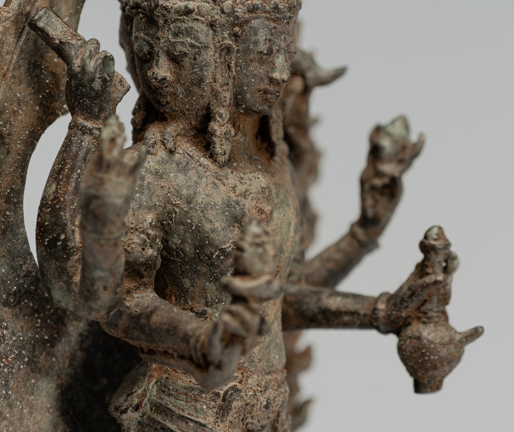 Estatua de Brahma - Estatua de Brahma de bronce de pie Majapahit de estilo antiguo indonesio - 32 cm/13"
