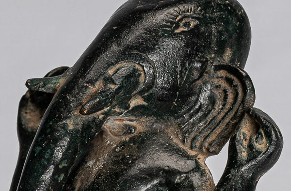 Ganesha Statue - Antique Vietnamese Style Bronze Standing Cham Four-Arm Ganesha Statue - 20cm/8"