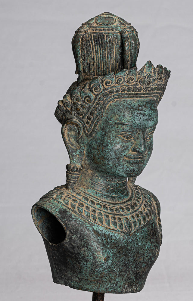 Shiva Statue - Antique Khmer Style Unusual Mounted Bronze Shiva Statue - 34cm/14"