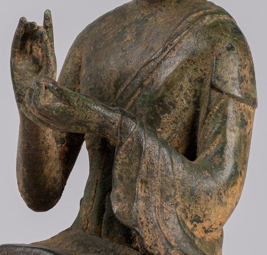 Estatua de Buda - Estatua de Buda docente sentado de bronce de estilo chino antiguo - 35 cm/14"