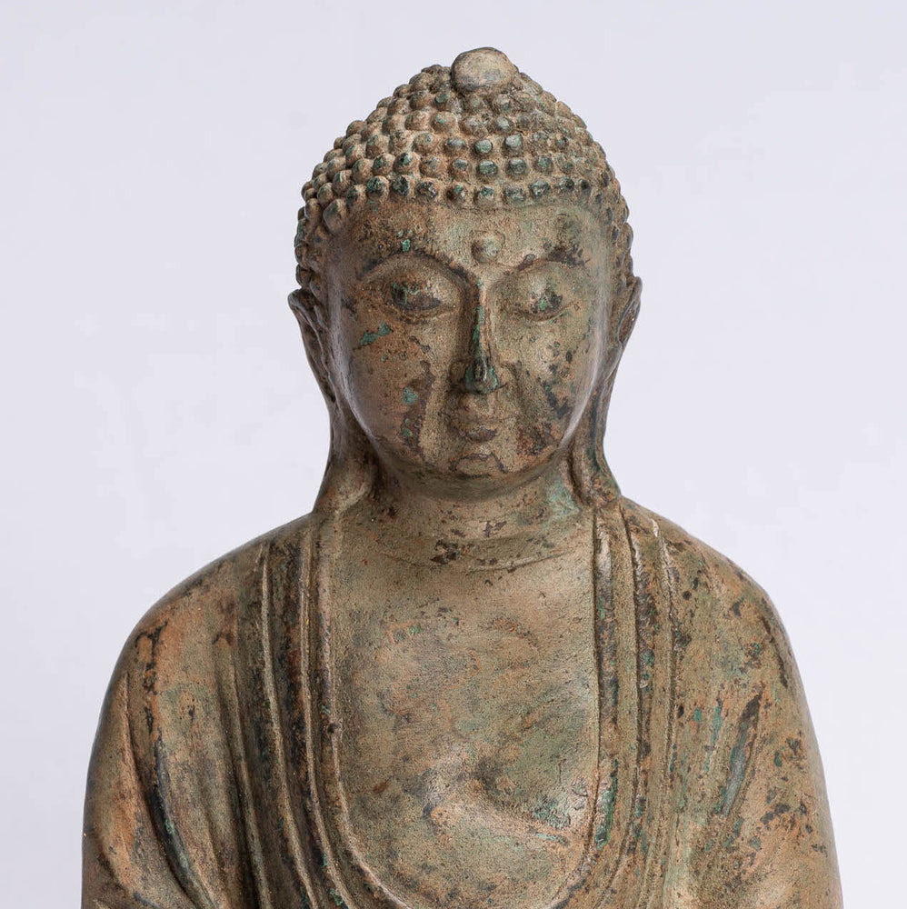 Japanese Buddha - Antique Japanese Style Bronze Seated Meditation Amitabha Buddha Statue - 18cm/7"
