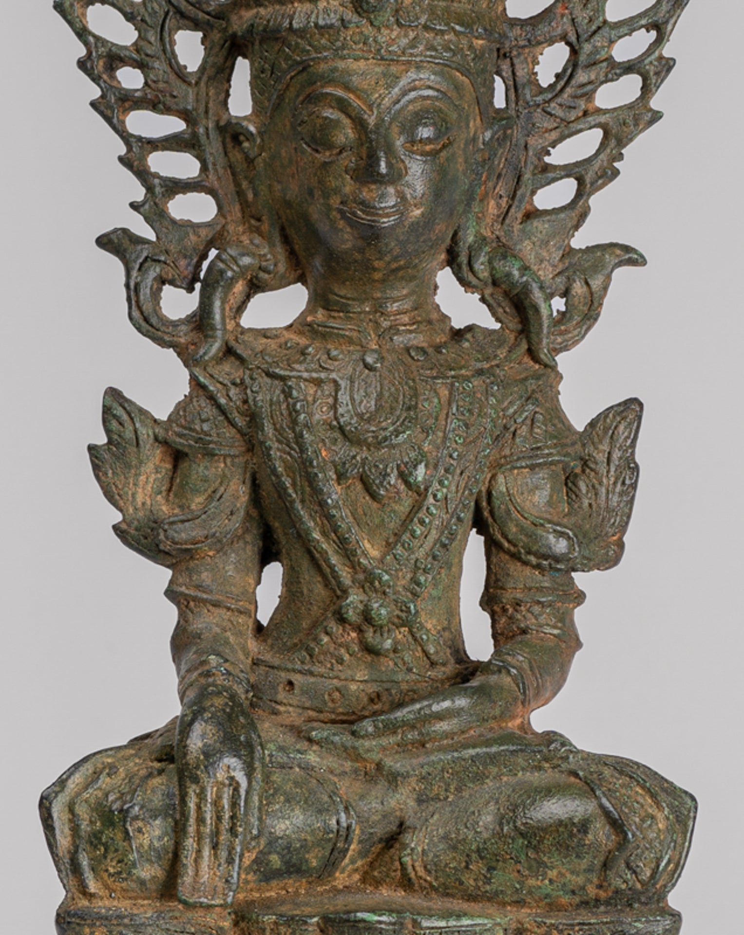Buddha Statue - Antique Burmese Style Bronze Shan Enlightenment Seated Buddha Statue - 35cm/14"