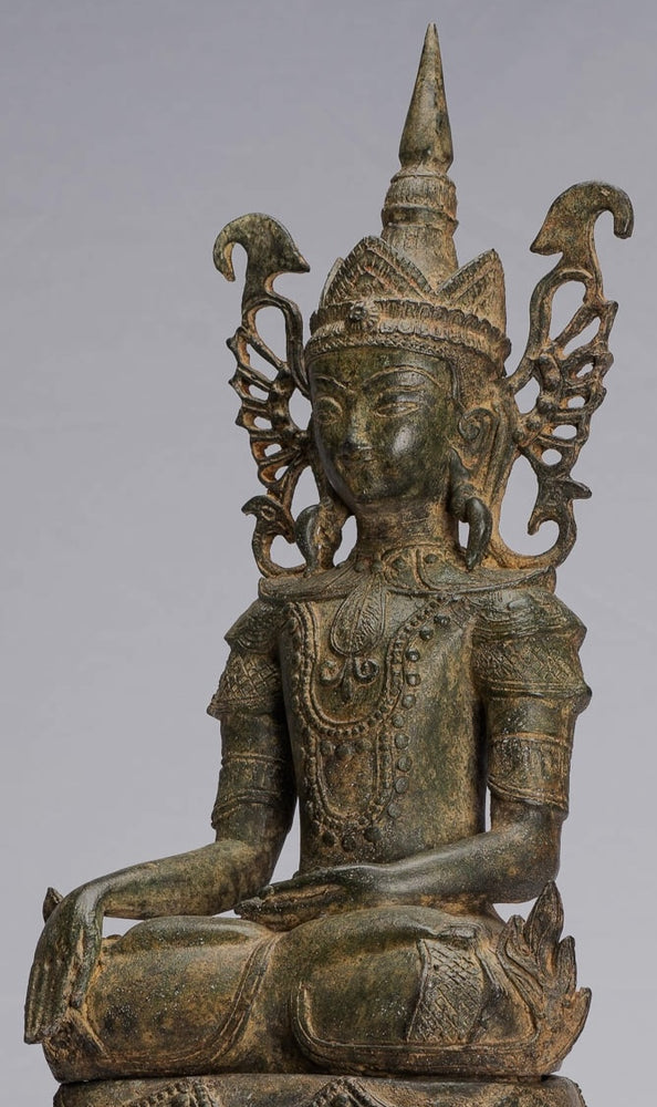 Antique Burmese Style Bronze Shan Enlightenment Seated Buddha Statue Elephant Throne - 61cm/24"