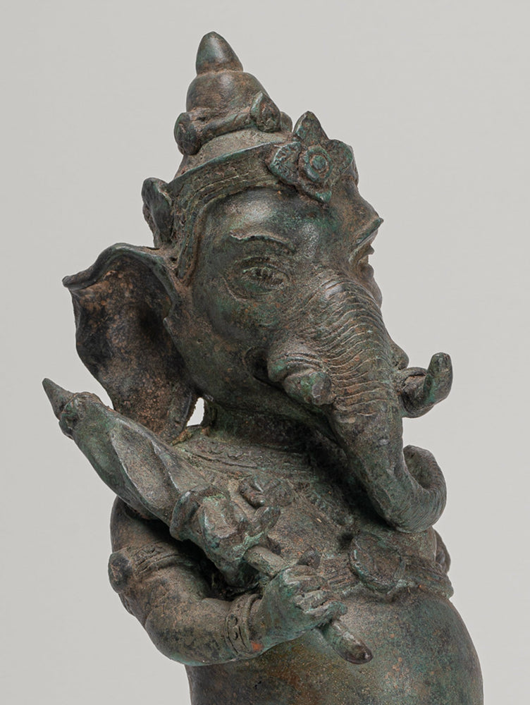 Statue de marié Ganesha - Statue antique thaïlandaise de Mappilai Ganapathi Ganesh avec parapluie - 38 cm/15"