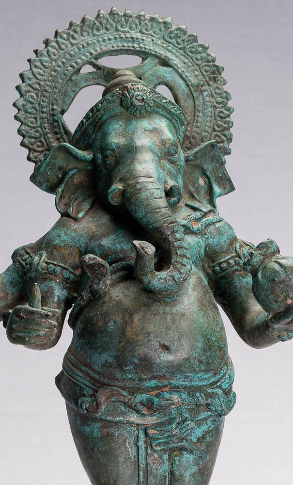 Ganesha Statue - Antique Thai Style Bronze Standing 4-Arm Ganesha Statue - 46cm/18"