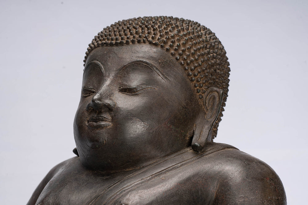 Statue de Bouddha – Bronze de style thaïlandais antique – Statue de Bouddha Budai heureux, gras et riant – 42 cm