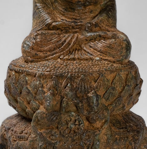 Indische Buddha-Statue – antike Meditations-Buddha-Statue aus Bronze im Gandhara-Stil – 21 cm.