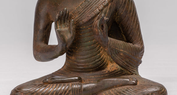Buddha Statue - Antique Sri Lanka Style Seated Bronze Teaching Buddha Statue - 25cm/10"