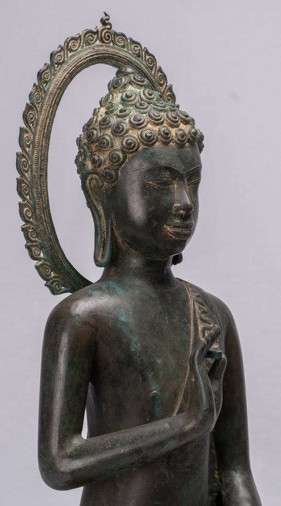 Buddha-Statue – antike thailändische Bronze-Chiang-Saen-Lehrbuddha-Statue – 55 cm