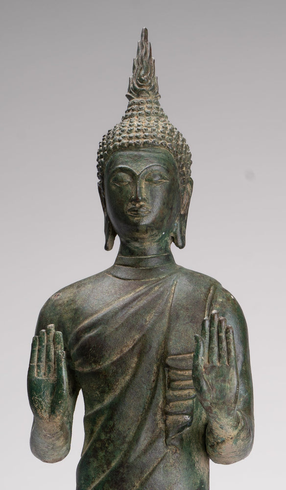 Buddha Statue - Antique Thai Style Bronze Standing Abhaya Protection Buddha Statue - 62cm/25"