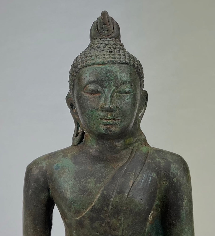 Estatua de Buda - Estatua de Buda de Mediación Sentada de Bronce Estilo Antiguo de Sri Lanka - 26 cm/10" 