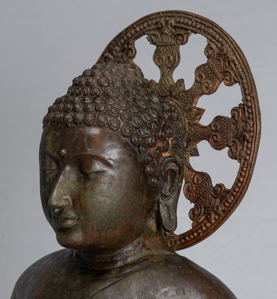 Buddha Statue - Antique Sri Lanka Style Bronze Seated Meditation Buddha Statue 64cm/26"