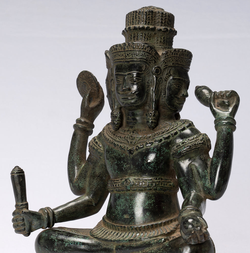 Brahma Statue - Antique Khmer Style Bronze 4 Arm Bayon Brahma - Hindu God Creation - 32cm/13"