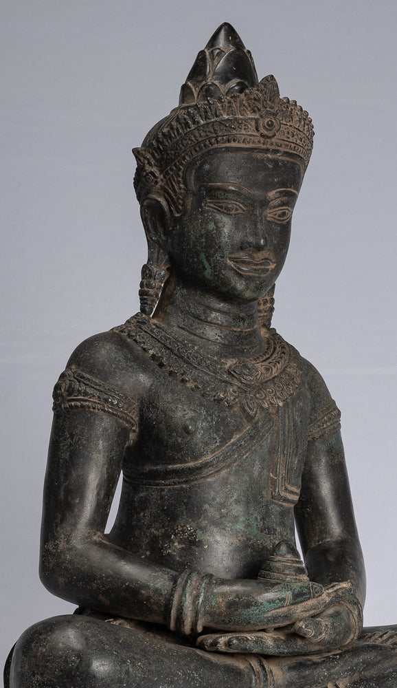 Buddha Statue - Antique Khmer Style Bronze Seated Amitabha Meditation Buddha Statue - 55cm/22"