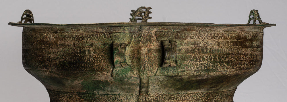 Tambour de pluie thaïlandais – Tambour de pluie sur pied en bronze de style thaïlandais antique – 45 cm/18"