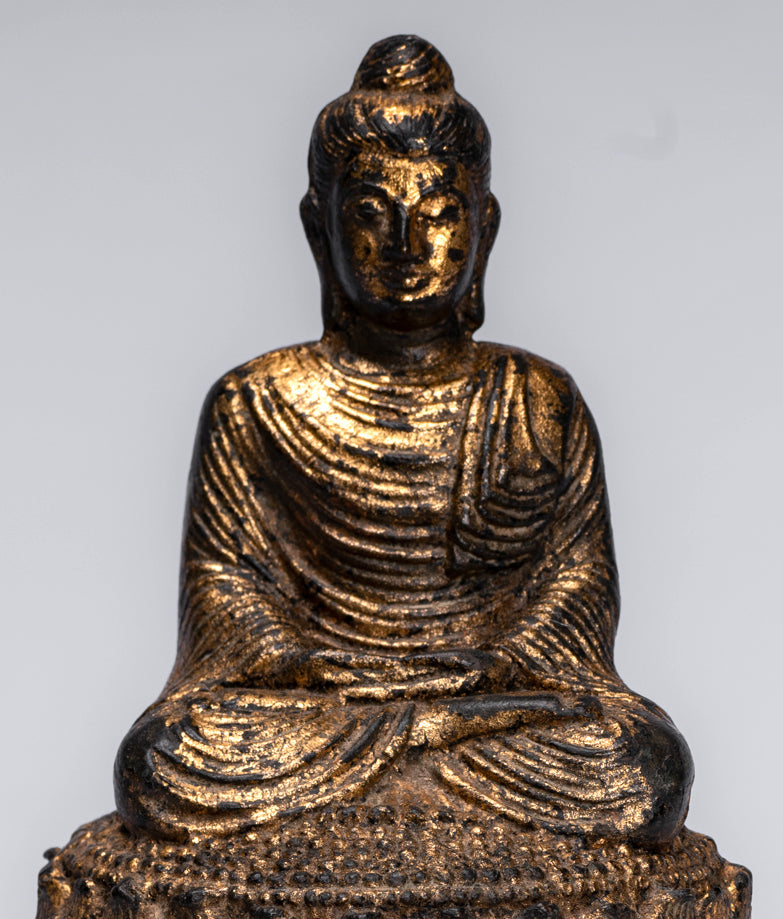 Indian Buddha Statue - Antique Gandhara Style Bronze Meditation Buddha Statue - 21cm/8"