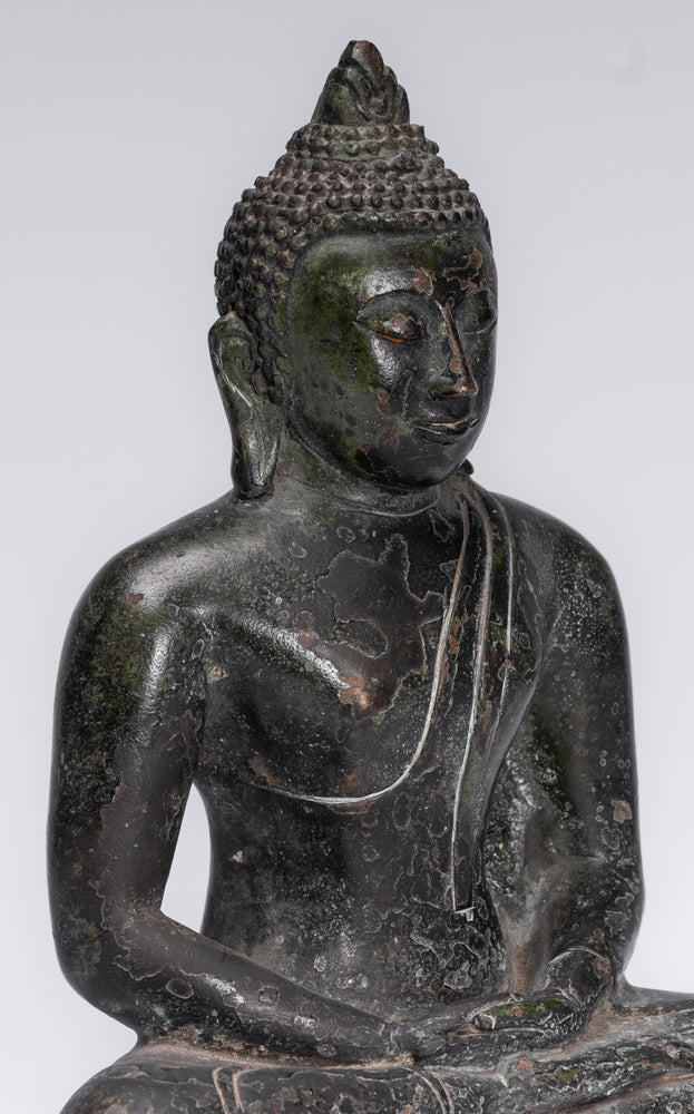 Buddha Statue - Antique Sri Lanka Style Bronze Seated Meditation Buddha Statue - 18cm/7"