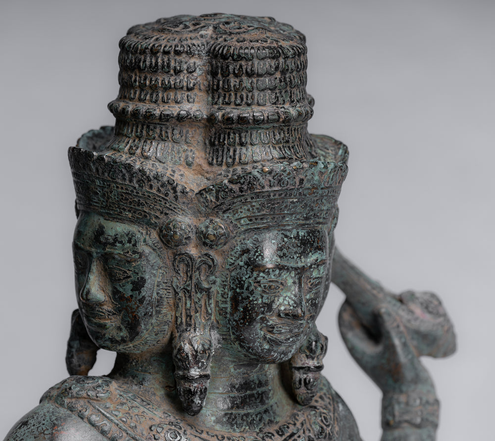 Brahma Statue - Antique Khmer Style Bronze 8 Arm Bayon Brahma - Hindu God Creation - 40cm/16"