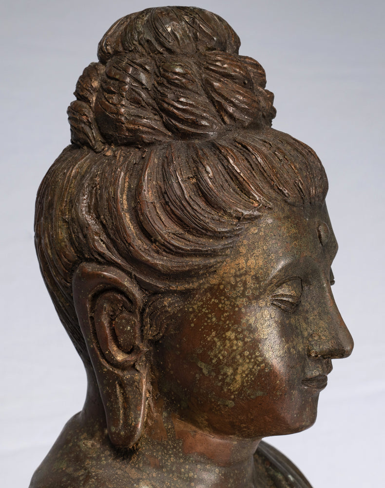 Indian Buddha Statue - Antique Gandhara Style Bronze Meditation Buddha Statue - 70cm/28"