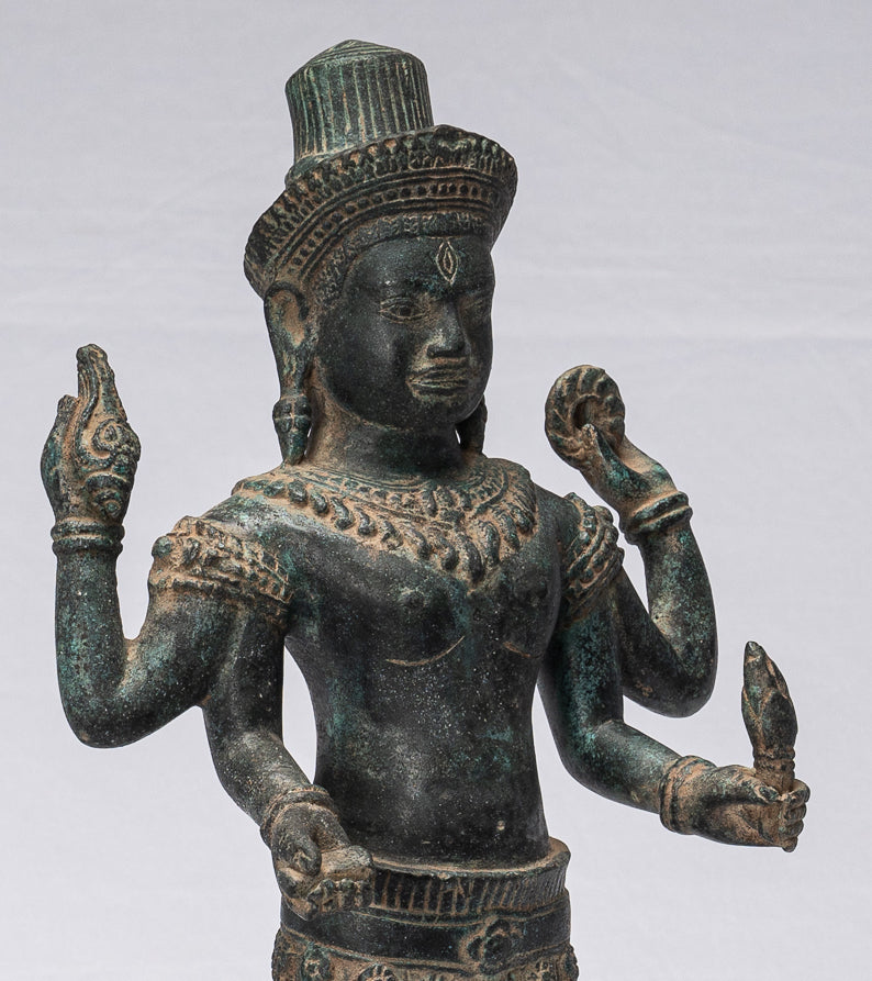 Shiva Statue - Antique Khmer Style Bronze Koh Ker Style Shiva Statue - 44cm/18"