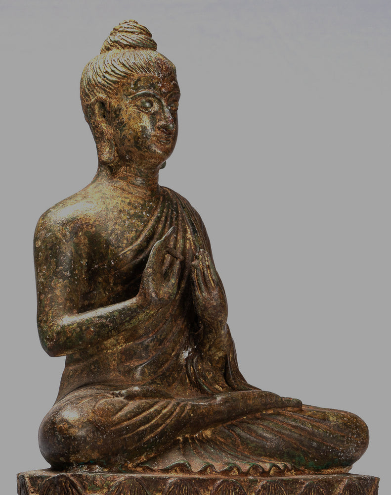 Indian Buddha Statue - Antique Gandhara Style Bronze Teaching Buddha Statue - 35cm/14"