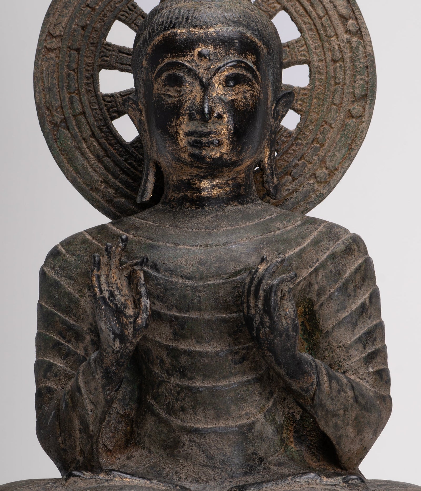 Large Antique Thai Style Seated Bronze Teaching Buddha Statue - 54cm/22"