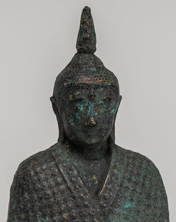 Buddha Sculpture - Antique Thai Style Bronze Seated Meditation Winter Buddha Statue - 12.5cm/5"