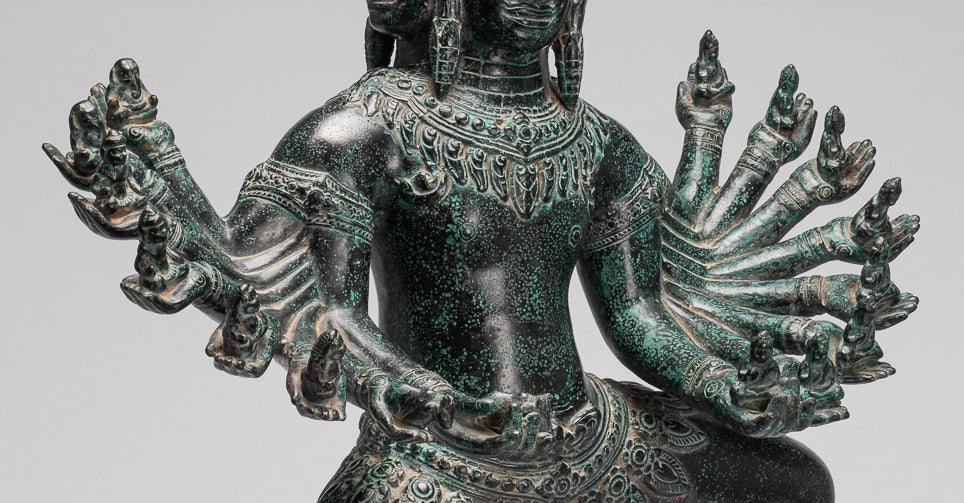 Estatua antigua de estilo jemer de bronce de Angkor Wat Hevajra - 86 cm/34 pulgadas de alto