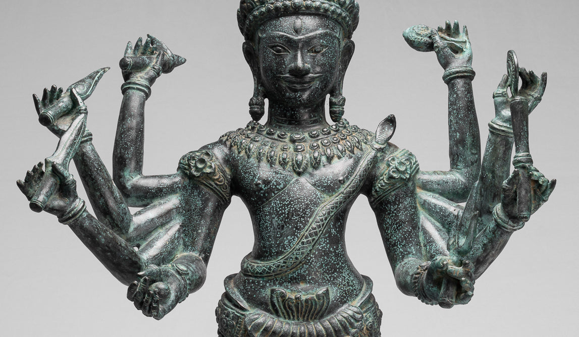 Estatua de Trimurti - Estatua de Trimurti Shiva Brahma Vishnu de estilo jemer antiguo - 95cm/38 "