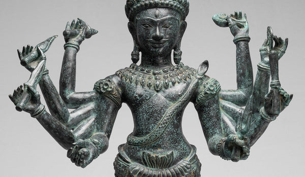 Trimurti Statue - Antique Khmer Style Trimurti Shiva Brahma Vishnu Statue - 95cm/38"