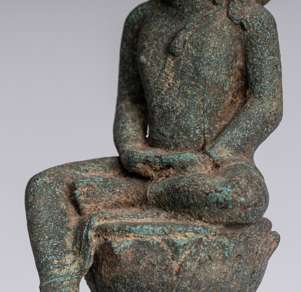 Buddha Statue - Antique Indonesian Style Bronze Javanese Mediation Buddha Statue - 22cm/9"