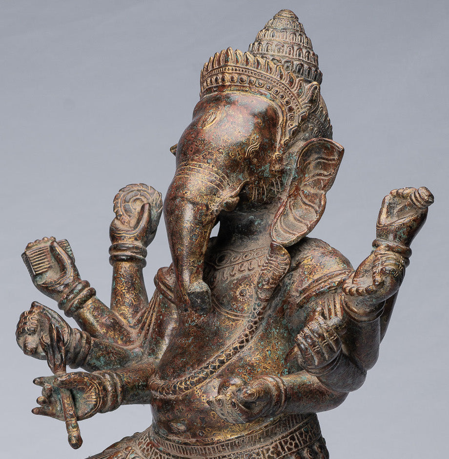 Ganesha Statue - Antique Khmer Style Bronze Dancing Ganesh Statue - 61cm/24"