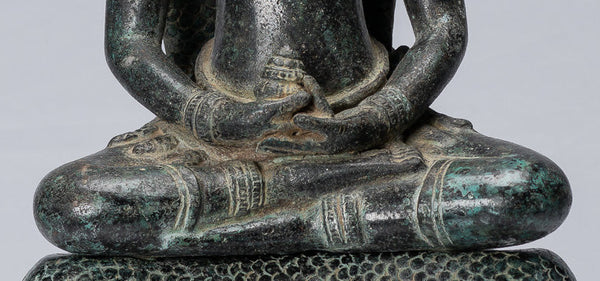 Buddha Statue - Antique Bayon Style Khmer Seated Bronze Naga Meditation Buddha - 57cm/23"