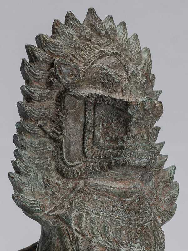 Temple Lion - Antique Thai Style Bronze Standing Singha Temple Guardian or Lion - 19cm/8"