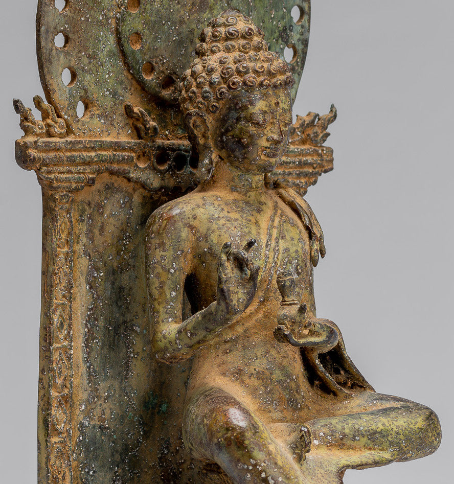 Buddha Statue - Antique Indonesian Style Seated Bronze Javanese Teaching Buddha - 27cm/11"